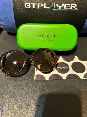 kate spade tortoiseshell sunglasses with neon green case